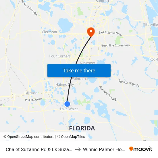 Chalet Suzanne Rd & Lk Suzanne Dr to Winnie Palmer Hospital map