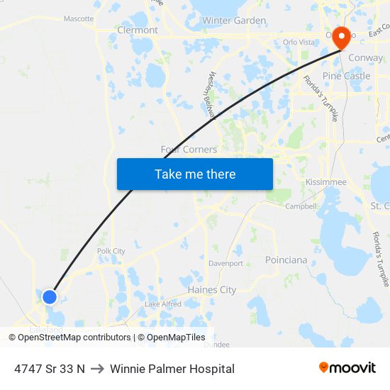 4747 Sr 33 N to Winnie Palmer Hospital map