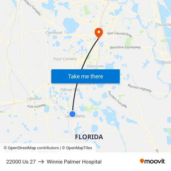 22000 Us 27 to Winnie Palmer Hospital map