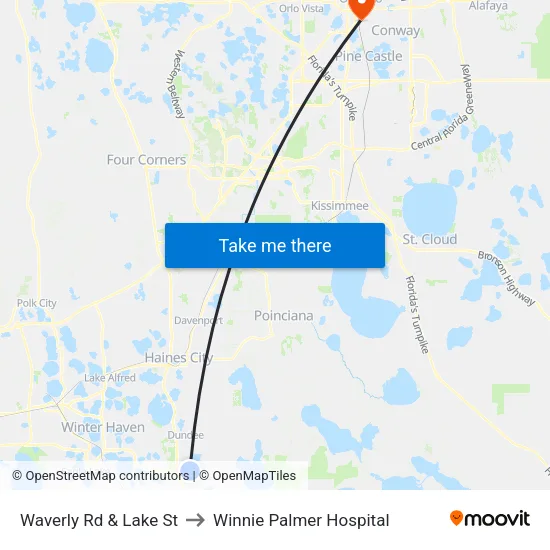 Waverly Rd & Lake St to Winnie Palmer Hospital map