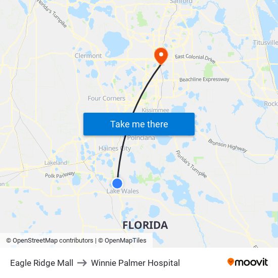 Eagle Ridge Mall to Winnie Palmer Hospital map