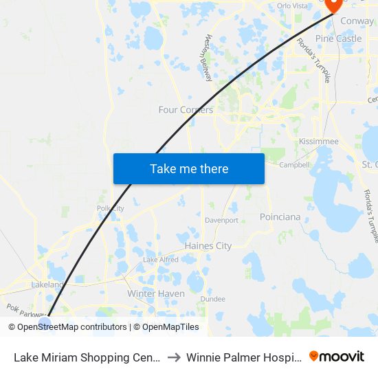 Lake Miriam Shopping Center to Winnie Palmer Hospital map
