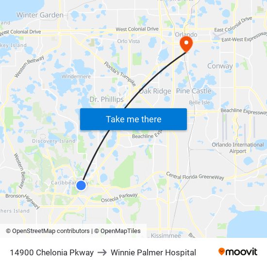 14900 Chelonia Pkway to Winnie Palmer Hospital map