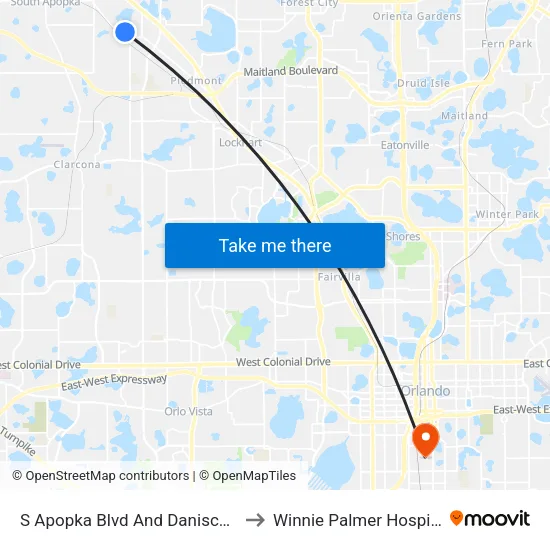S Apopka Blvd And Danisco Pl to Winnie Palmer Hospital map