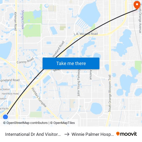 International Dr And Visitors Cir to Winnie Palmer Hospital map