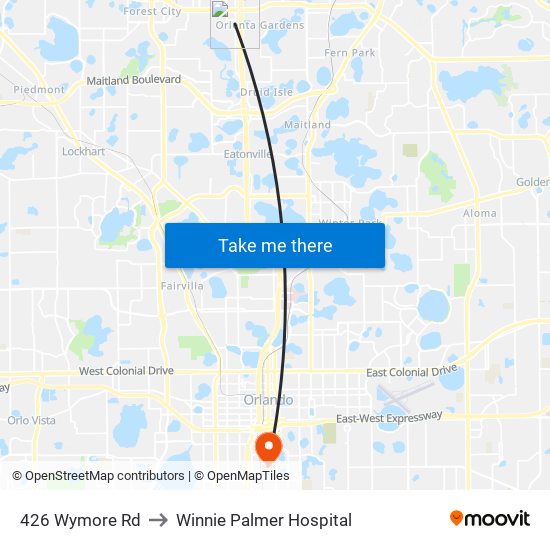 426 Wymore Rd to Winnie Palmer Hospital map