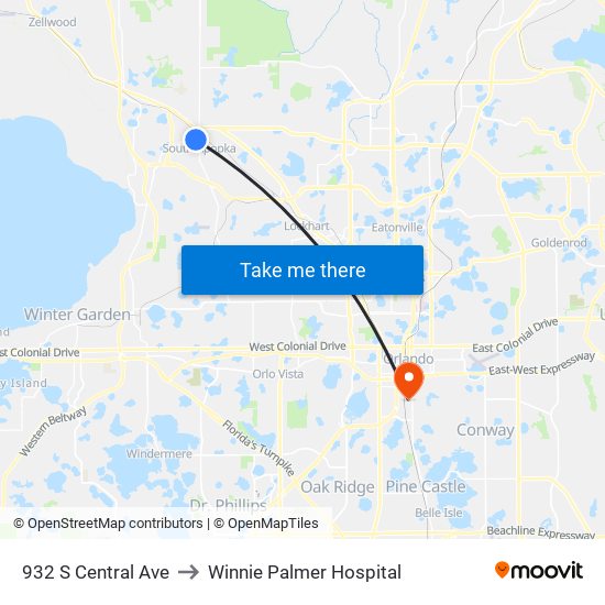 932 S Central Ave to Winnie Palmer Hospital map