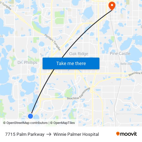 7715 Palm Parkway to Winnie Palmer Hospital map