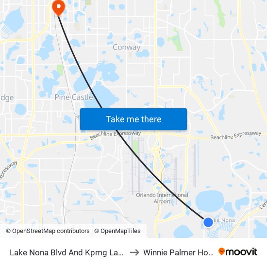 Lake Nona Blvd And Kpmg Lakehouse to Winnie Palmer Hospital map