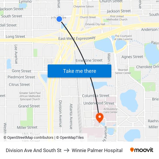 Division Ave And South St to Winnie Palmer Hospital map