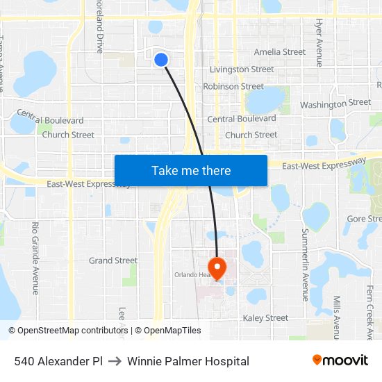 540 Alexander Pl to Winnie Palmer Hospital map