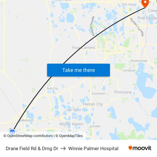 Drane Field Rd & Dmg Dr to Winnie Palmer Hospital map