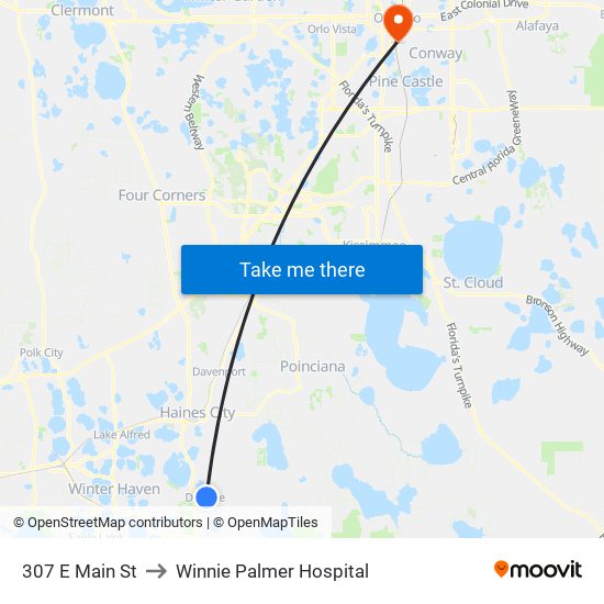307 E Main St to Winnie Palmer Hospital map