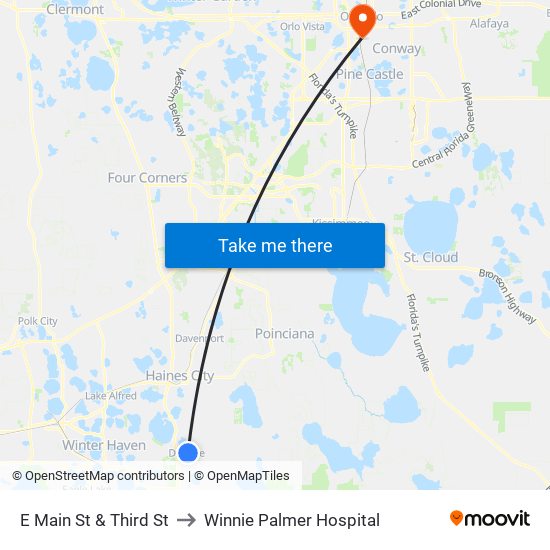 E Main St & Third St to Winnie Palmer Hospital map