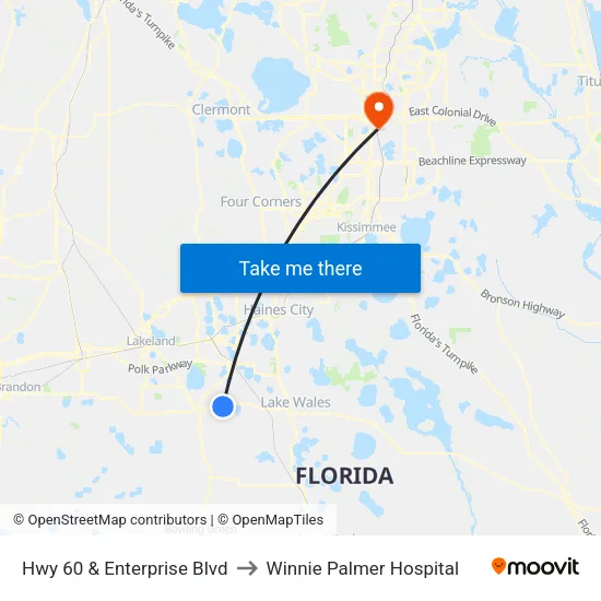 Hwy 60 & Enterprise Blvd to Winnie Palmer Hospital map