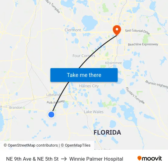 NE 9th Ave & NE 5th St to Winnie Palmer Hospital map