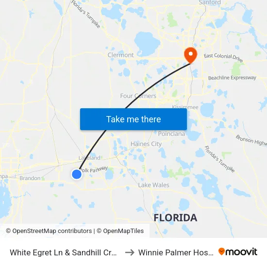 White Egret Ln & Sandhill Crane Dr to Winnie Palmer Hospital map
