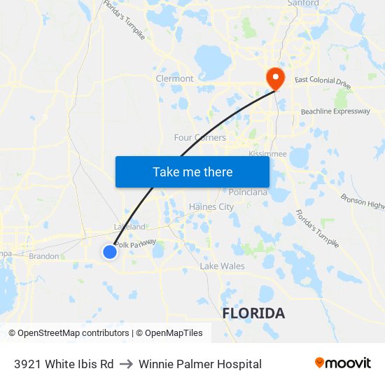 3921 White Ibis Rd to Winnie Palmer Hospital map