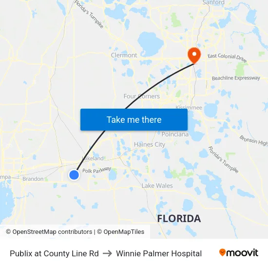 Publix at County Line Rd to Winnie Palmer Hospital map