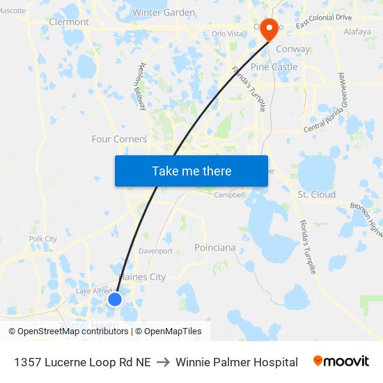 1357 Lucerne Loop Rd NE to Winnie Palmer Hospital map