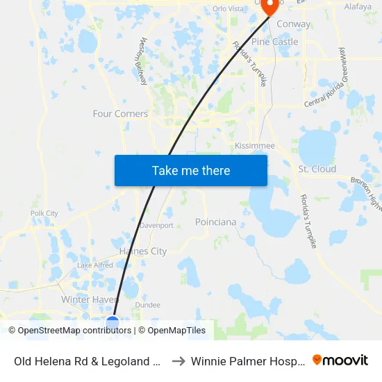 Old Helena Rd & Legoland Way to Winnie Palmer Hospital map