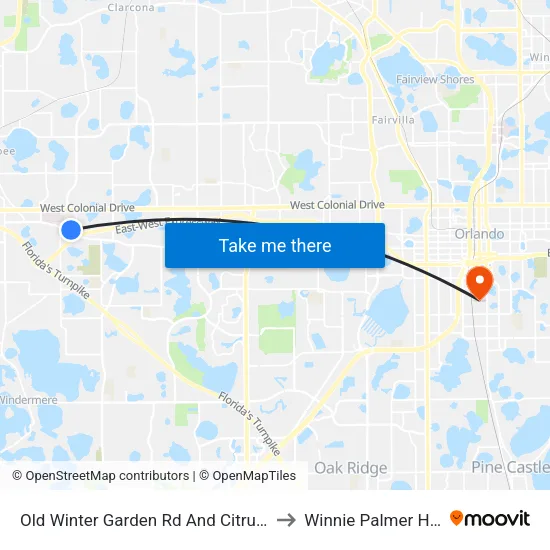 Old Winter Garden Rd And Citrus Oaks Ave to Winnie Palmer Hospital map