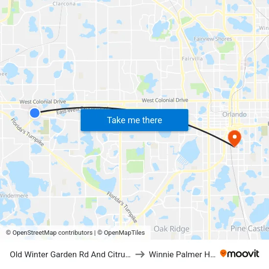 Old Winter Garden Rd And Citrus Oaks Ave to Winnie Palmer Hospital map