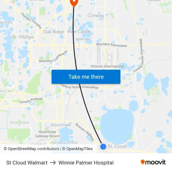 St Cloud Walmart to Winnie Palmer Hospital map