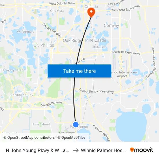 N John Young Pkwy & W Lake St to Winnie Palmer Hospital map