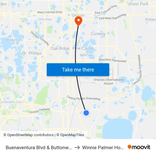 Buenaventura Blvd & Buttonwood Dr to Winnie Palmer Hospital map