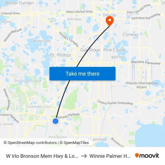 W Irlo Bronson Mem Hwy & Locksley Ln to Winnie Palmer Hospital map