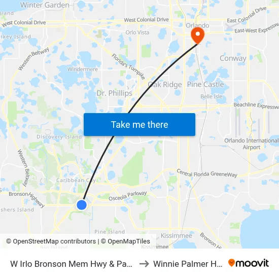W Irlo Bronson Mem Hwy & Parkway Blvd to Winnie Palmer Hospital map