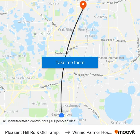 Pleasant Hill Rd & Old Tampa Hwy to Winnie Palmer Hospital map