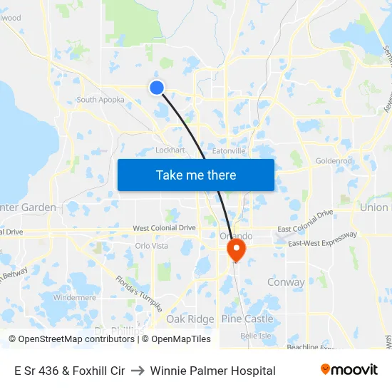 E Sr 436 & Foxhill Cir to Winnie Palmer Hospital map