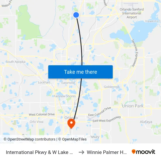 International Pkwy & W Lake Mary Blvd to Winnie Palmer Hospital map