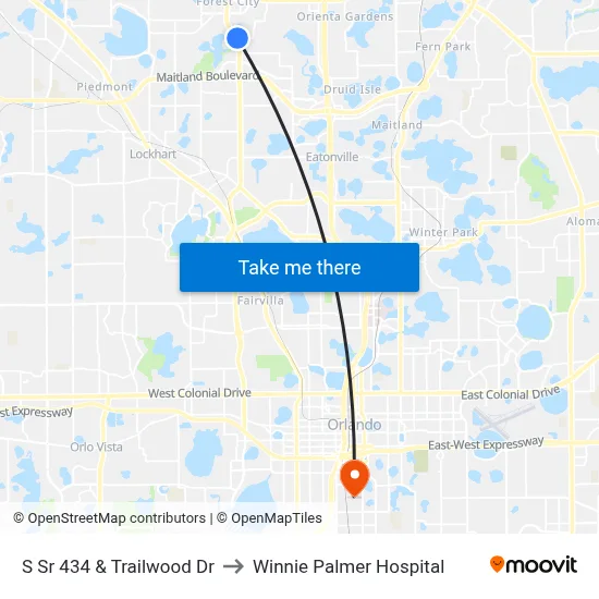 S Sr 434 & Trailwood Dr to Winnie Palmer Hospital map