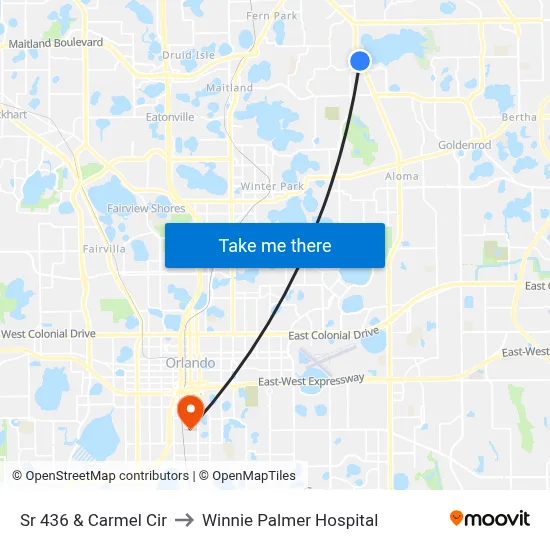 Sr 436 & Carmel Cir to Winnie Palmer Hospital map
