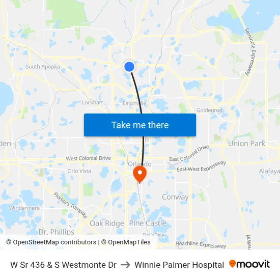 W Sr 436 & S Westmonte Dr to Winnie Palmer Hospital map