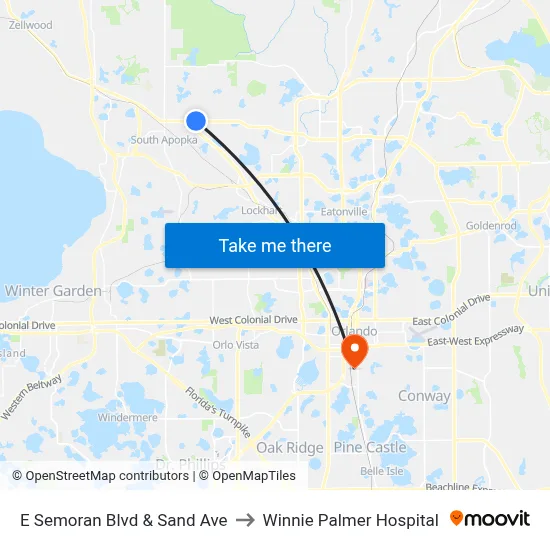 E Semoran Blvd & Sand Ave to Winnie Palmer Hospital map