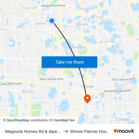 Magnolia Homes Rd & Alpert Dr to Winnie Palmer Hospital map