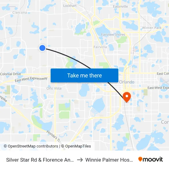 Silver Star Rd & Florence Ann Ct to Winnie Palmer Hospital map