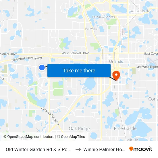 Old Winter Garden Rd & S Powers Dr to Winnie Palmer Hospital map