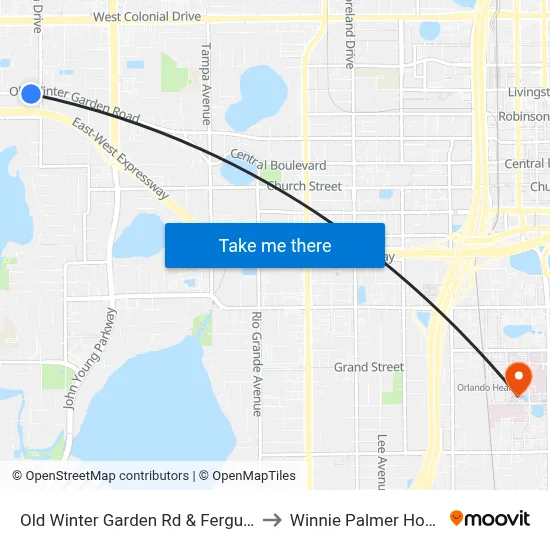 Old Winter Garden Rd & Ferguson Dr to Winnie Palmer Hospital map