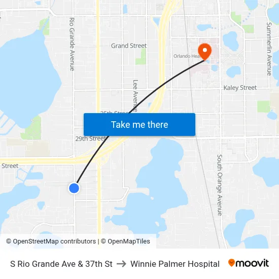 S Rio Grande Ave & 37th St to Winnie Palmer Hospital map