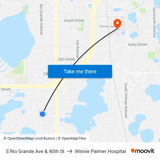 S Rio Grande Ave & 40th St to Winnie Palmer Hospital map