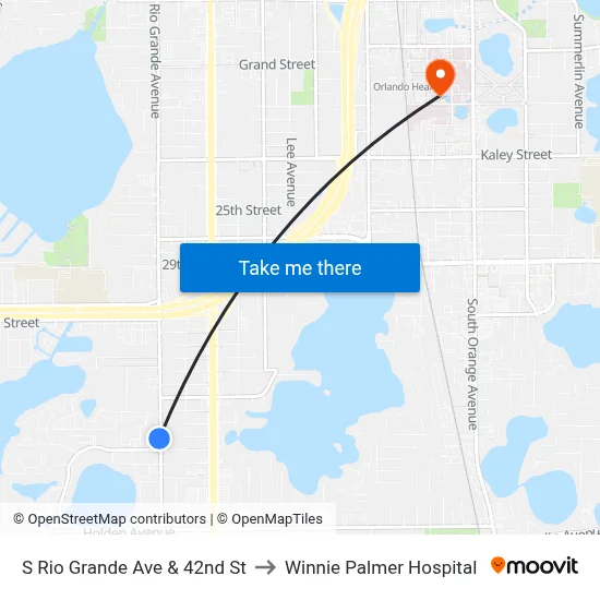 S Rio Grande Ave & 42nd St to Winnie Palmer Hospital map