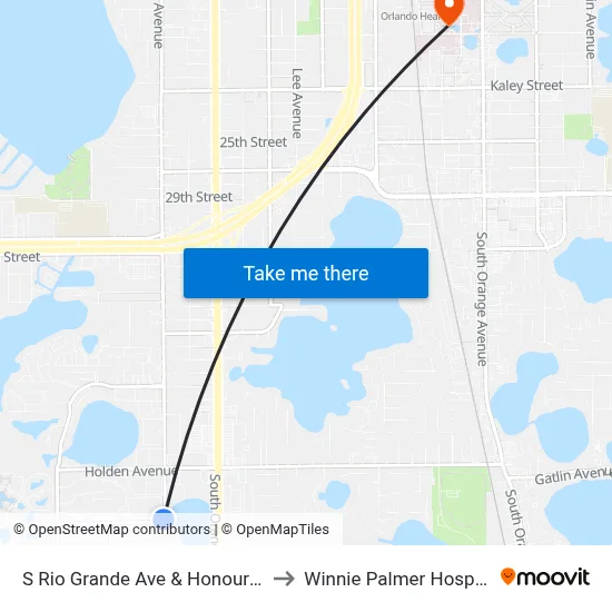S Rio Grande Ave & Honour Rd to Winnie Palmer Hospital map