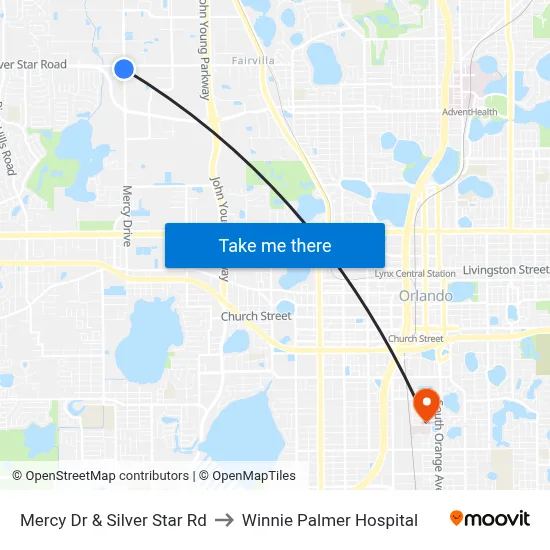 Mercy Dr & Silver Star Rd to Winnie Palmer Hospital map