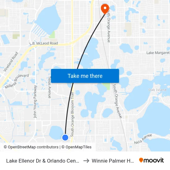 Lake Ellenor Dr & Orlando Central Pkwy to Winnie Palmer Hospital map