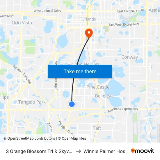 S Orange Blossom Trl & Skyview Dr to Winnie Palmer Hospital map